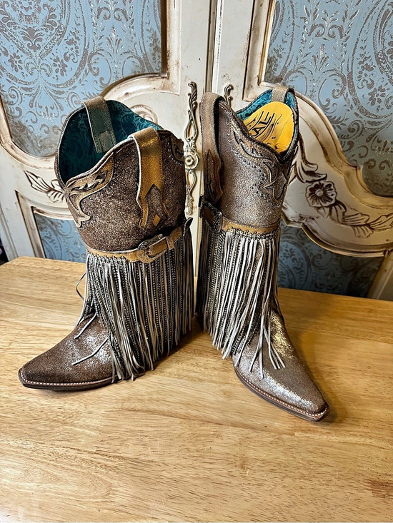 Corral Shoes - Corral Fringe Western Boots Brown & Silver US 8.5